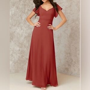 Azazie terracotta size 8 brand new flutter sleeve